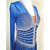 cheap Competition Dress-Women's Ballroom Dance Dress Royal Blue Crystal Rhinestone Long Sleeve Waltz Foxtrot Quickstep Competition Performance Gown