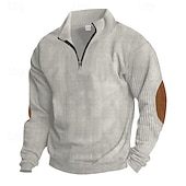 voordelige Basis Sweatshirts-Voor heren Sweatshirt Corduroy Trui met capuchon Stoppen Sweatshirt met kwartrits Abrikoos Spijkerbroekblauw Zwart Wit Leger Groen Opstaande boord Effen Lapwerk Kleurenblok Sport &amp; Outdoor Casual