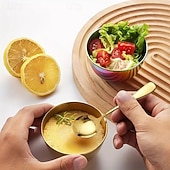 economico Set da Cucina-Set di 16 piatti rotondi in acciaio inox per salse, piatti dorati per salse, cucchiai dorati