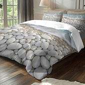 cheap Duvet Cover Sets-Beach Pebble Print 3-Piece Down Duvet Cover Set for Queen Bed, Soft Comforter Cover with 2 Pillowcases – Hotel &amp; Guest Room Bedding, Cozy &amp; Comfortable