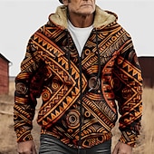 economico Schema Geometrico-Per uomo Grafico Stile Boho Felpa con Cappuccio Giacca di pelle Moda Etnico Casual Manica Lunga Con Cappuccio All'aperto Sport all'Aperto Uscire Marrone chiaro Arancione scuro Giallo Blu Arancione