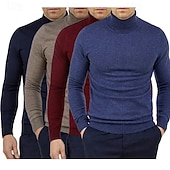 preiswerte Herrenpullover-Herren Pullover Gerippt Stricken Normale Oberteile Gestrickt Schmale Passform Einfach Rollkragen Strickware Zeitgenössisch Lässig Alltagskleidung Bekleidung Frühling Herbst Winter Schwarz Gelb M L XL