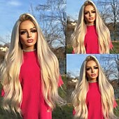 cheap Human Hair Lace Front Wigs-Remy Human Hair 5x5 Closure 13x4 Lace Front Wig Free Part Brazilian Hair Wavy Blonde Wig 130% 150% Density Ombre Hair Natural Hairline 100% Virgin Glueless Pre-Plucked For Women Long Human Hair Lace