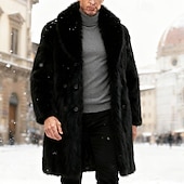 cheap Men's Jackets &amp; Coats-Men's Winter Jacket Faux Fur Coat Vacation Daily Thermal Warm Fleece Fall Winter Plain Fashion Streetwear Lapel Long Black Brown Jacket