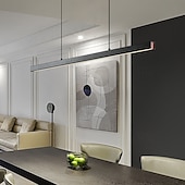 Недорогие Подвесные огни-Современные подвесные светильники для кухонного острова, светодиодная люстра с регулируемой яркостью для столовой, настольные лампы, линейный черный подвесной светильник с дистанционным управлением,