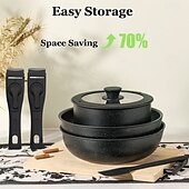 Недорогие Кухонный набор-Набор из 12 кастрюль для тушения и вока, безопасный набор для посудомоечной машины со съемной ручкой, нержавеющая сталь, набор посуды для индукционной плиты