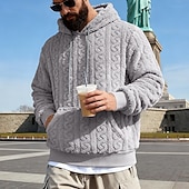 voordelige Fleecehoodie-Men's Jacquard Hoodie Fleece Hoodie Apricot Black Brown Gray Light Blue Hooded Plain Kangaroo Pocket Textured Sports &amp; Outdoor Casual Daily Streetwear Cool Sportswear Fall Winter Clothing Apparel