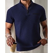 economico Polo classica da uomo-Per uomo Polo Polo con zip a un quarto Abbigliamento quotidiano Data Zip a un quarto Manica Corta Moda Essenziale Semplice Jacquard Cerniera Estate Vestibilità regolare Nero Bianco Blu marino