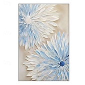 Недорогие Картины с цветочными мотивами-Картина маслом ручной работы на холсте, настенное искусство, украшение, абстракция, сине-белые 3D-цветы для домашнего декора, натянутая на раму, подвесная картина/рулонная безрамная ненатянутая