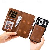 Недорогие Чехлы для iPhone-телефон Кейс для Назначение iPhone 17 Pro Max 17 Air Кошелек для карт Откидная крышка Магнитный Откидная подножка Разъем для карты Ретро ТПУ Кожа PU