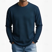 economico T-shirt in maglia waffle-Per uomo Camicia a nido d'ape Maglietta Camicia a Maniche Lunghe Manica Lunga Girocollo Autunno Primavera &amp; Autunno Semplice Testurizzato Moda Designer Essenziale Puro Vacanza Streetwear Casuale Nero