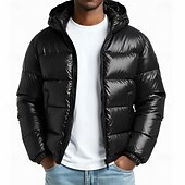 levne Pánské kabáty a parky-Pánské Zimní kabát Puffer bunda Prošívaná bunda Přechodová bunda Dovolená Ležérní Zahřívací Kostka Kapuce Zima Podzim zima Plná / Jednobarevná Módní Na běžné nošení Kapuce Krátké Černá Fialov