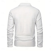 billige Klassisk poloskjorte for menn-Herre Med Tekstur Golf poloskjorter Avslappet Virksomhet Knaphul Langermet Mote Grunnleggende Helfarge rutete Jacquard Høst Vinter Alle årstider Normal Militærgrønn Med Tekstur