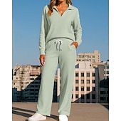 cheap Tracksuits-Women's Tracksuit Sweatpants Sportswear Solid Colored Clothing Suit Fall Black White Outdoor Travel Sports High Waist Long Sleeve Sport Activewear Micro-elastic Regular Fit