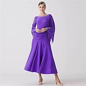 Недорогие Соревновательная одежда-женское платье для бальных танцев, драпированное, с рукавами-шальками, элегантное, для выступлений вальс, танго, фокстрот, конкурсное платье – фиолетовое