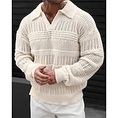 preiswerte Herrenpullover-Herren Pullover Strickpullover Gerippt Stricken Normale Oberteile Gestrickt Einfach Revers Mode Basic Urlaub Alltagskleidung Bekleidung Herbst Winter Blau Grün S M L