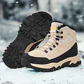 voordelige Winter- en sneeuwlaarzen-beige en zwarte waterdichte wandelschoenen voor heren met antislipzool en warme voering, outdoor trekkingschoenen voor winterkamperen en bergavonturen