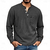preiswerte Lässiges Henley-T-Shirt-Herren Henley Hemd T-Shirt Langarmshirt Langarm Henley Herbst Winter Retro Mode Designer Nostalgisch Mode Jahrgang Urlaub Straße Ausgehen Schwarz Rosa Marineblau Top T-Shirt für Herren