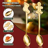 abordables Decoración de Mesa y Comedor-Cuchara navideña de acero inoxidable, juego de 4 piezas con diseño de árbol de Navidad, ideal para el hogar, café, cena, postres, helados y otras ocasiones especiales. Un regalo creativo para fiestas