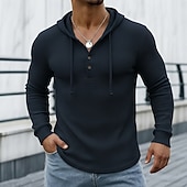 billige Vaffelstrikket T-skjorte-Herre Vaffel T-skjorte T skjorte Vaffel Henley-skjorte Langermet V-hals Med hette Vår Høst Vinter Helfarge Tradisjonell / vintage Fritid Ren utendørs Hjem Sport &amp; Utendørs Hvit Grønn Kakifarget Topp