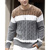 tanie sweter męski sweter-Męskie Sweter sweter Sweter z dzianiny Prążkowany Robić na drutach Zwykłe topy Dzianiny Kolorowy blok Półgolf Moda Podstawowy Urlop Dzienne zużycie Odzież Jesień Zima Biały Czerwony S M L