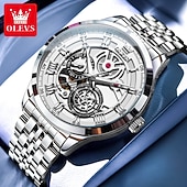 halpa Mekaaniset kellot-OLEVS 7076 Miehen Automaattinen Kello Muodikas Tyhjennetty Mekaaninen Kello Valentine's Day Lahja miehille Vedenkestävä Ruostumattomasta Teräksestä Ranneke Roomalainen Mitta Käsikello