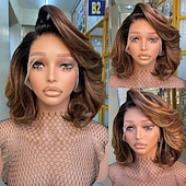 levne Paruky z přírodních vlasů se síťkou ofina-Remy lidské vlasy 5x5 uzávěr 13x4 krajka vpředu Paruka Krátký Bob Brazilské vlasy Vlnitá Hnědá Vícebarevný Paruka 150% 180% Hustota vlasů s dětskými vlasy Melírované vlasy 100% Panna Bezlepkov