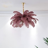 abordables Luces de isla-Lámpara colgante LED Lámpara de araña Precioso extra grande Ramo de plumas de avestruz de 80 cm Lámpara colgante de 5 luces Accesorio de iluminación montado romántico para restaurante Dormitorio