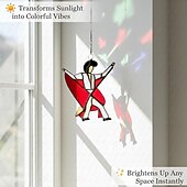 cheap Outdoor Wall Hangings-Dancing King Pattern, Handmade Stained Spinner Kinetic Acrylic Hanging Decor, DIY Sunlight Catcher Memphis Melody Spinner for Garden Yard, Porch, Window Decoration