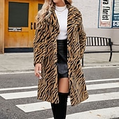 preiswerte Sherpa-Jacken-Damen Mantel Kunstpelzmantel Warm Bequem Knöpfe Pelze &amp; Leder Mode Lässig Farbblock Urlaub Straße Lässig Alltagskleidung Lang Umlegekragen Normale Passform Langarm Oberbekleidung Weiß Braun Herbst