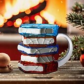 abordables Tazas-Taza con forma de libro pintado, original taza de café con libros pintados en 3D, regalo navideño, taza de café única de cristal con forma de libros apilados, regalo ideal para coleccionistas, lectores, bibliotecarios y amantes de la literatura.
