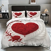 cheap Duvet Cover Sets-Heart Rose Print 3-Piece Down Duvet Cover Set for Large Bed, Soft Short Fluffy Comforter Cover with 2 Pillowcases – Hotel &amp; Guest Room Bedding, Cozy &amp; Comfortable