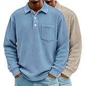 billige Klassisk poloskjorte for menn-2 stk. herre kordfløyelsskjorte poloskjorter fritid sport jakkeslag langermet mote basis fargeblokk 2-delt flerpakning høst vår &amp;høst alle årstider vanlig passform