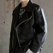 abordables Chaquetas de Cuero para Niños-Niños Chico Chaqueta de cuero negro Chaqueta Ropa de calle Plano Manga Larga Cerrar IMPERMEABLE Paravientos: Abrigo Diario Moda Casual Negro Marrón Primavera Otoño 4-12 años