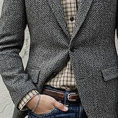 abordables Blazer-Blazer en tweed décontracté pour homme, col cranté, style décontracté, pour le bureau, coupe standard, simple boutonnage, un bouton