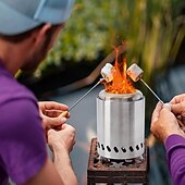 cheap Camping Equipment-Tabletop Fire Pit Smokeless Portable Bonfire 304 Stainless Wood Burning with Grill and Removable Ash Pan, Ideal for Camping and Part