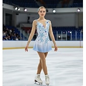 ieftine Rochii de patinaj artistic-Rochie de Patinaj Artistic Pentru femei Fete Πατινάζ στο πάγο Rochii Albastru celest + alb Peteci Deschide Înapoi Plasă Înaltă Elasticitate Antrenament Competiție Ținută Patinaj Clasic Cristale