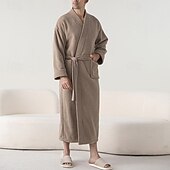 olcso Hálóingek, köntösök-Férfi Pizsamák Fürdőruha Sima Divat Stílusos Klasszikus Otthon Napi Ágy Flanel Poliészter Melegen tartani Mokaszinok Mekano V-alakú Hosszú ujj Ősz Tél Arcpír rózsaszín Teveszín