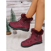 preiswerte Damenstiefel-wasserdichte Schneestiefel für Damen mit Kunstfellfutter – Winterstiefel zum Schnüren mit Reißverschluss und verstellbaren Schnürsenkeln, in mehreren Farben erhältlich