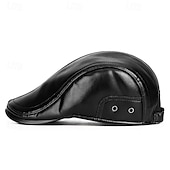 cheap Men's Hats-Men's Ear Flap Hat Winter Leather Hat Flat Cap Winter Hats Winter Warm Cap Black Coffee PU Leather Fleece Fashion Modern Contemporary Daily Wear Date Solid / Plain Color Thermal Warm Windproof