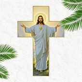 tanie rzeźby ścienne-Drewniany krzyż ścienny z wizerunkiem Jezusa Chrystusa w złotej aureoli, 20x30 cm/8x12 cali, religijny, domowy, kościelny, salon, biuro, dekoracja ścienna, ozdoba wielkanocna, prezent świąteczny,