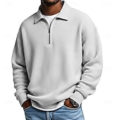 billige Klassisk poloskjorte for menn-Herre Vaffel poloskjorter Kvart zip-polo utendørs Avslappet Quarter Zip Langermet Mote Moderne Helfarge Med Tekstur Strikket Vår &amp; Vinter Alle årstider Løstsittende Svart Hvit Navyblå Mørkegrønn