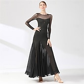cheap Standard  Ballroom-Sheer Sleeve Ballroom Dance Dress for Women - Long Sleeve A-Line Gown for Competitions, Latin, and Dance Events - Black