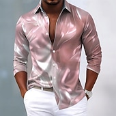 baratos Camisa de Seda Masculina-Homens Estampa Geométrica Mármore Arte abstrata Camisa Social Blusa de cetim Saia Manga Longa Moda Casual Férias Dia a Dia Verão Primavera Outono Aberto para a Lateral Impressão 3D Camisas de botões