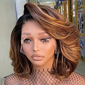 levne Paruky z přírodních vlasů se síťkou ofina-Remy lidské vlasy 5x5 uzávěr 13x4 krajka vpředu Paruka Krátký Bob Brazilské vlasy Vlnitá Hnědá Vícebarevný Paruka 150% 180% Hustota vlasů s dětskými vlasy Melírované vlasy 100% Panna Bezlepkov