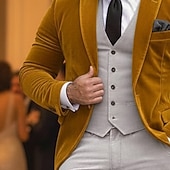 baratos blazer de festa-Blazer masculino de veludo com fecho de colarinho, moda natalina para festa, cor sólida, amarelo, vermelho, verde, ajuste padrão, abotoamento simples, um botão