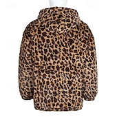 voordelige Herenjacks &amp; jassen-Voor heren Winterjack Jas van imitatiebont Dagelijks Vakantie Thermisch Warm Fleece Herfst Winter Luipaard Modieus Streetwear Capuchon Normaal Imitatiebont Geel Jacks