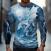  Ανδρικά Ζώο Δράκος 3D Μπλουζάκι Μακρυμάνικο Κοντομάνικη μπλούζα 3D εκτύπωση Στρογγυλή Ψηλή Λαιμόκοψη Πουκάμισο Μοντέρνα Βασικό Δρόμος Causal Καθημερινά Μπλε 2# Μπλε 1# Καλοκαίρι Άνοιξη Ρούχα Τ M L XL