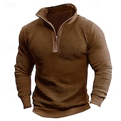 cheap Basic Sweatshirts-Men's Sweatshirt Quarter Zip Sweatshirt Wine Army Green Brown Coffee Gray Half Zip Plain Half Zip Sports &amp; Outdoor Daily Holiday Polyester Streetwear Basic Casual Fall Winter Clothing Apparel Hoodies