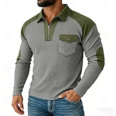 cheap Waffle Knit Tee-Men's Waffle Tee Waffle Henley Shirt Shirts With Elbow Patches Long Sleeve Lapel Quarter Zip Fall Spring &amp;  Fall Solid Color Fashion Basic Casual Pockets Patchwork Color Block Casual Street Sports
